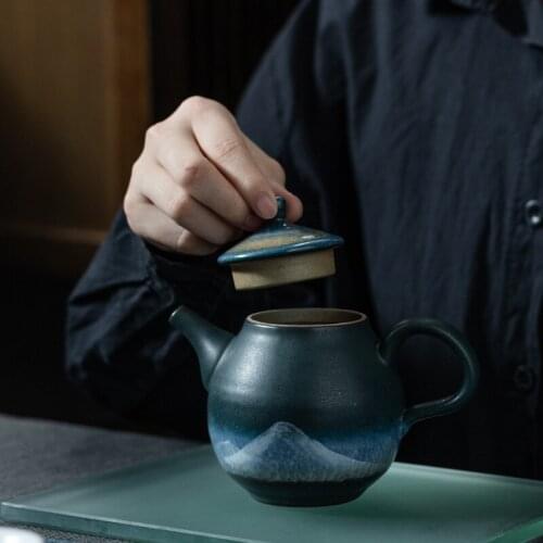 Ink Porcelain Teapot Chinese-Style Ceramic Small Teapot Kiln Baked Pot with Filter Hole Pu'er Tea Teapot Single Teapot Tea Maker