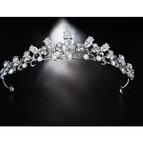 SLBRIDAL Alloy Rhinestone Crystal Cubic Zirconia Wedding Tiara Crown Bridal Hair Accessories Bridesmaids Princess Women Jewelry