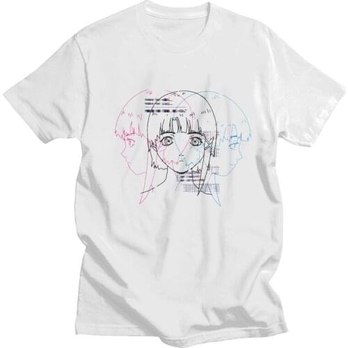 Serial Experiments Lain T Shirt for Men Cotton Printing T-shirt Tshirt Short Sleeve Glitch Aesthetic Manga Anime Tees Tops