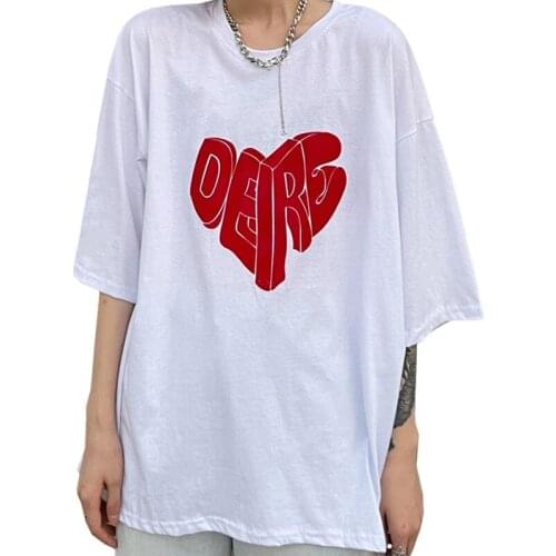 ZuoLunOuBa Summer Short-Sleeved Casual Women T Shirt Letter Dere Harajuku White Tees Street Hip Hop O-Neck Print Tops Female