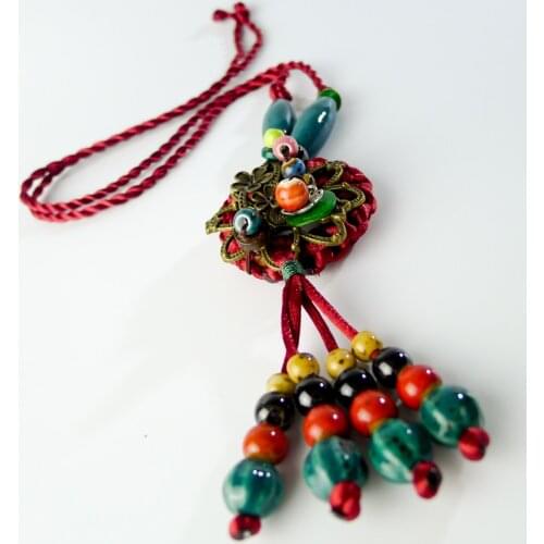 Ceramic Flower pendant Necklaces Jingdezhen Ceramic Jewelry Long Rope Handmade DIY fashion Necklace for women #EY123