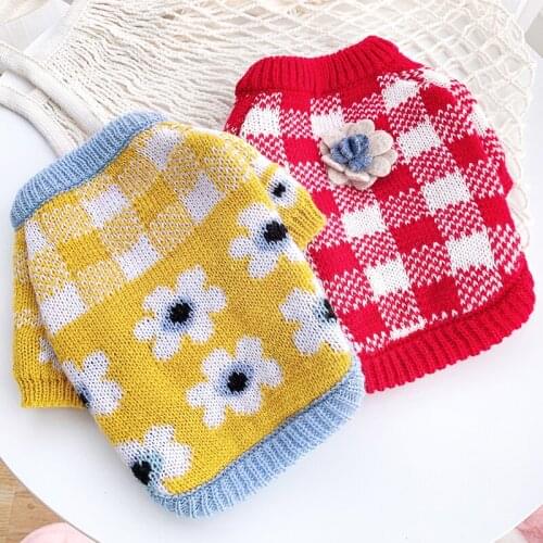 Plaid Cotton Cat Sweater Winter Warm Dogs Pet Clothes Costume For Small French Bulldog Terrier Chiwawa Pug Coat Jacket Drop Ship
