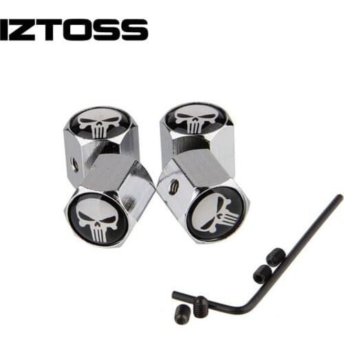 Skull Punisher Tire Tyre Wheel Car Auto Caps Valves Dust Stem Cover Motorcycle Air Anti-theft Valve Cap With Lock 4pcs/set