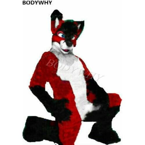 Fursuit Red Long Fur Wolf Fox Husky Dog Mascot Costume Cosplay Fancy Dress Party Games Outfit Carnival Halloween Xmas Easter