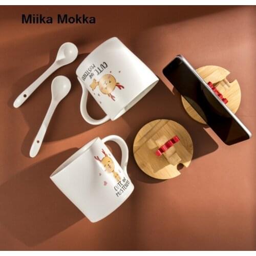 Cartoon Cute Coffee Cup with Phone Holder Lid Spoon Creative Animal Elk Mugs Ceramic Mug Children Milk Cups Water Cup Gift