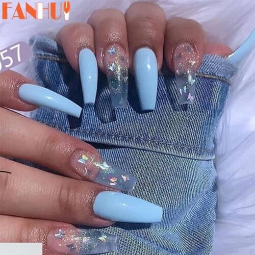 Professional fake nails overhead with glue coffin artificial nails tips with designs press on nail false nails set nail art tool