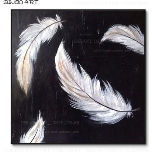 New Arrivals Hand-painted High Quality Fine Art Feather Oil Painting on Canvas Pop Fine Art Canvas White Feather Oil Painting