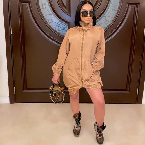 Autumn Winter Zipper Up Long Sleeve Sport Mini Dress Women Turtleneck Pockets Streetwear Club Night Party Casual Dresses Vestido