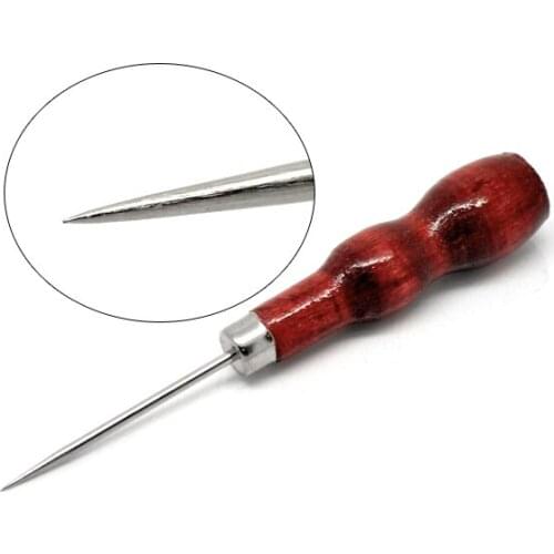 5 PCs Wooden Handle Awl Manual Knitting Tool Straight Cone Curved Cone Needle Thousand Through Drill Tools Leather Craft