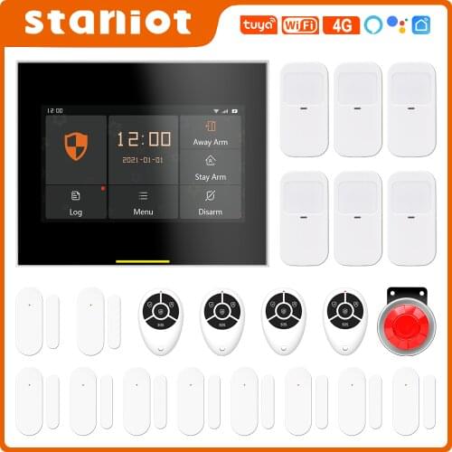 Staniot Tuya Smart Home Alarm System 22 Kits Wireless Wifi GSM&4G Touch Burglar Security System 433Mhz Support IOS and Android