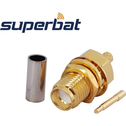 Superbat 10pcs RP-SMA Crimp Jack(male pin) Bulkhead Medium RF Coaxial Connector for Cable RG174 RG-188A LMR100 RG316