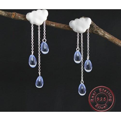 Amxiu Handmade Jewelry Long Tassel Crystal Earrings 925 Sterling Silver Cloud Drop Earring For Women Girls Earrings Accessories