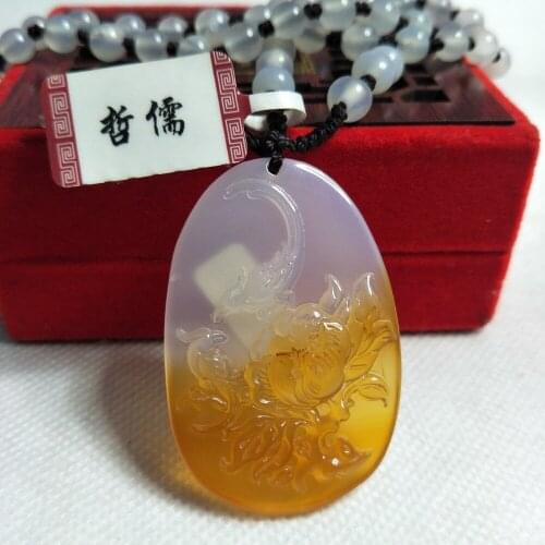 Zheru Jewelry Pure natural two-color agate carved bird flower fragrance pendant White chalcedony bead necklace Gift certificate