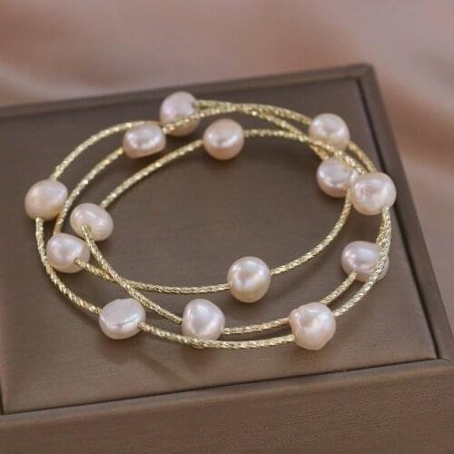 Trendy Natural Freshwater Pearls Bracelet for Women Handmade Charm Sweet Gold Color Bracelets Bangles Wedding Jewelry Gifts