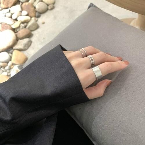 2021 Simple Design Geometric Silver Color Metal Circular Rings Set For Women Girls Punk Opening Finger Buckle Tail Ring Jewelry