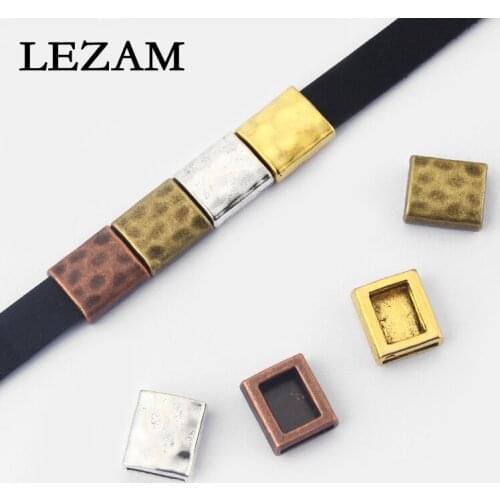10pcs Antique /Bronze/Copper/Gold 10mm Hammered Slider Spacer For 10x2mm Flat Leather Cord DIY Bracelet Accessories