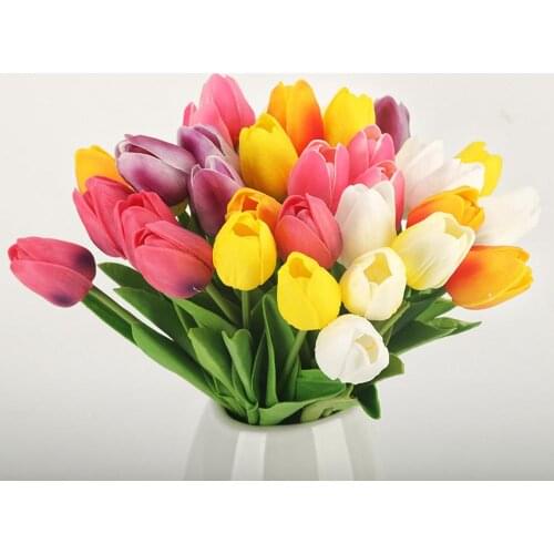 10pcs Beauty Real touch flowers latex Tulips Artificial Flower Bouquet Fake flower Wedding Bridal Decoration flowers for wedding
