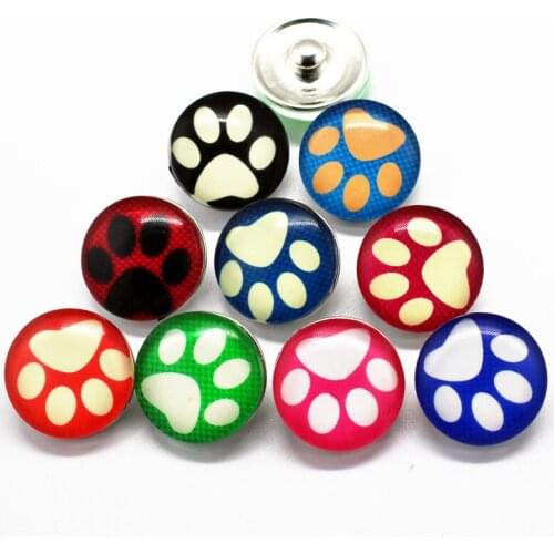 12pcs/lot animal glass 18mm snap buttons dog paw leather clasp snap button bracelet snap Bangles jewelry