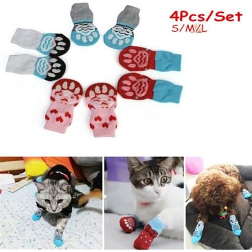 4pcs Warm Puppy Dog Socks Soft Pet Knits Socks Cute Cartoon Anti Slip Socks Warm Puppy Dog Shoes Small Medium Dogs Pet Product