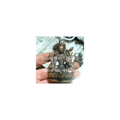 8 cm Tibet Green Tara buddha bronze statue