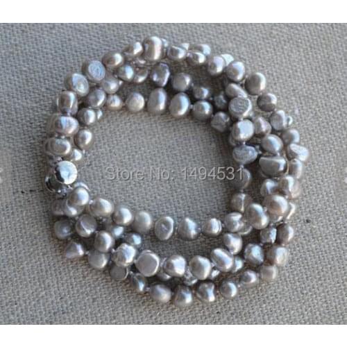 Wholesale Pearl Jewelry, Dark Gray 4Rows 8 Inches 6-7mm Genuine Freshwater Pearl Bracelet , Bridesmaids Gift, Wedding Jewelry