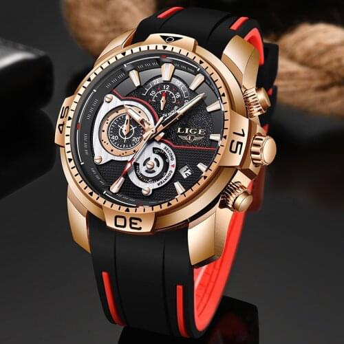 2021 New LIGE Mens Watches Top Brand Luxury Sport Chronograph Date Quartz Watch Men Silicone Strap Fashion Waterproof Watch+Box