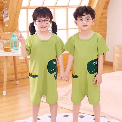 Childrens One-piece Pajamas Summer Bodysuit For Boys And Girls Cute Cartoon Green Fruit Air-conditioned Kids Home Wear Clothing