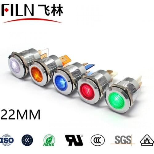 FILN Metal Flat head 22mm 12v 24v 110v 220v Pilot Lamp Waterproof led explosion proof indicator light