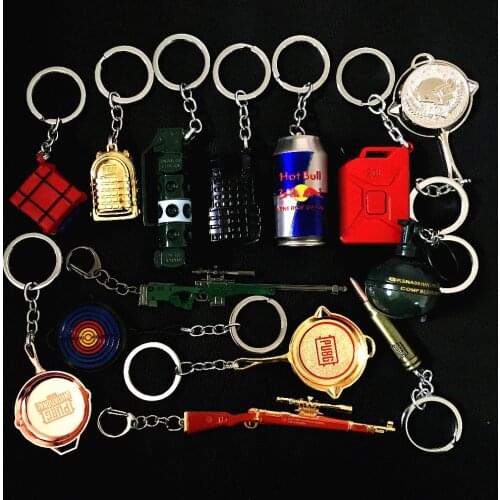 Game PUBG Cosplay Costume Keychain Backpack Helmet Pan Metal Model Key Chain PUBG Weapon AWM 98K Props For Fans Keyring