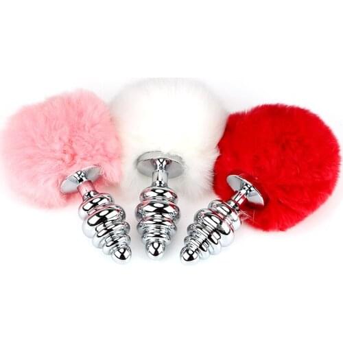 IKOKY 3 Colors Metal Butt Plug Stainless Steel Female Male Masturbation Rabbit Tail Sex Toys for Women Men Gay Anal Plug Bead