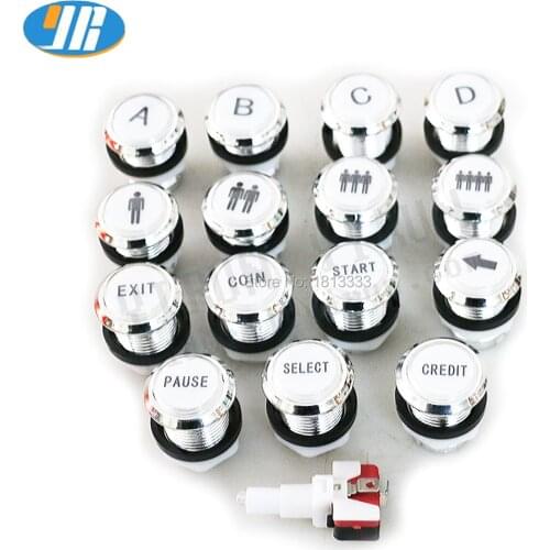 Arcade CHROME Plated Silver 12v illuminated Push Button With Micro Switch LED Lamp COIN START SELECT CREDIT PAUSE EXIT A B C D