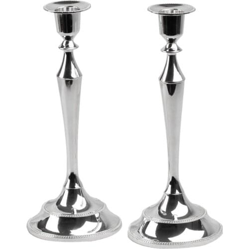 Taper Candle Holder,Metal Candle Holder,Gold Candlestick Candle Holder Wedding Event Candelabra Candle Stand,Set Of 2,Silver