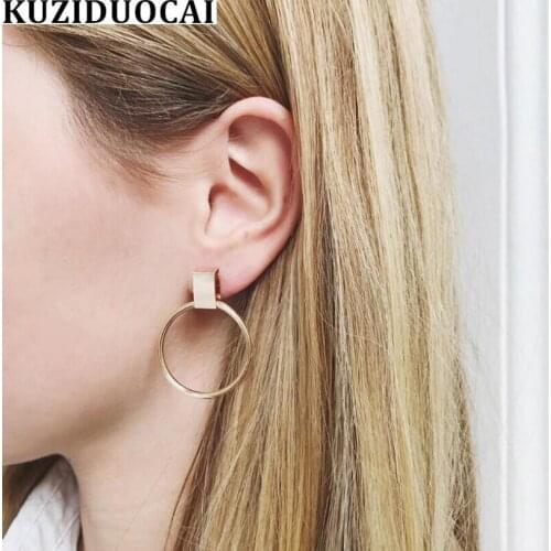 Kuziduocai New Fashion Jewelry Copper Modern Round Circle Concise Metal Stud Earrings For Women Gifts Brincos Pendientes E-805