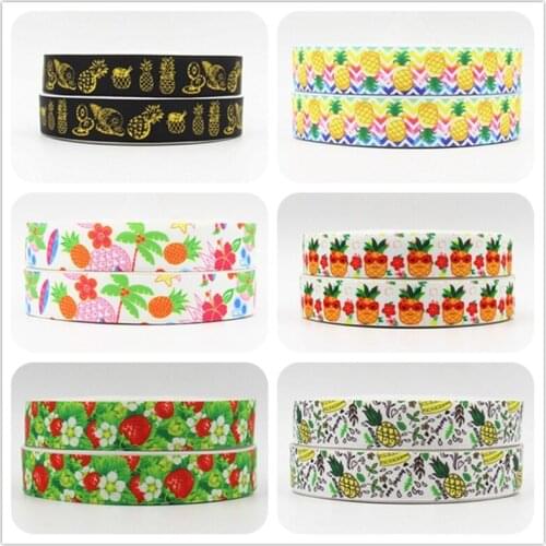 Q&N ribbon 16mm 22mm 25mm 38mm 50mm 75mm fruit pineapple Strawberry printed grosgrain ribbon 50yards/roll for headband hair tie
