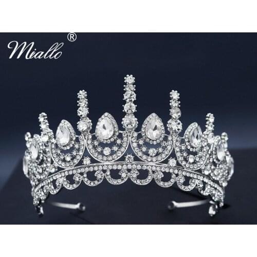 Miallo Bridal Crown Headband Rhinestone Wedding Hair Accessories for Women Headwear Silver Color Tiaras and Crowns Jewelry Gift