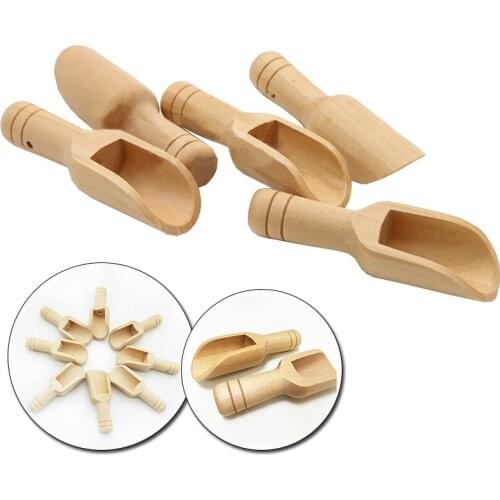 Mini Natural Wooden Scoops Japanese Style Round Handle Bath Salt Powder Spoon Teaspoon Kitchen Salt Shovel Milk Powder Spoon