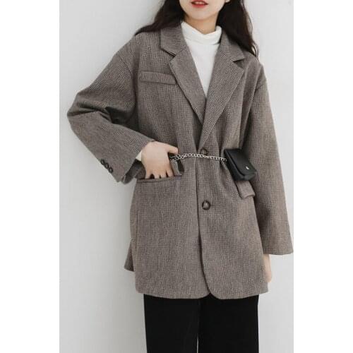 Fashion Autumn Women Plaid Blazers Vintage Work Office Lady Loose Single-breasted Business Female Blazer Coat Talever Outwears