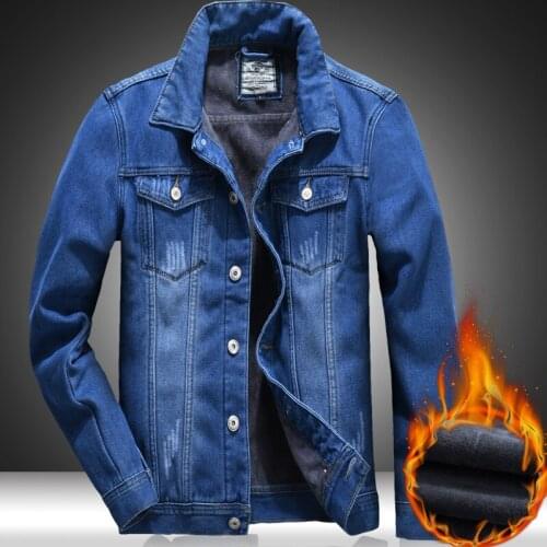 Winter Mens Thick Warm Fleece Denim Jacket Solid Man High Quality Solid Casual Blue Jeans Coat Clothes Outwear Plus Size 4XL