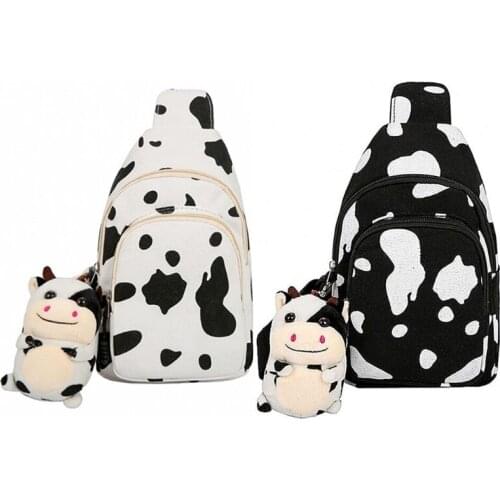 2021 New Women Cute Cow Print Purse Canvas Cell Phone Bag Sling Bag Crossbody Bag