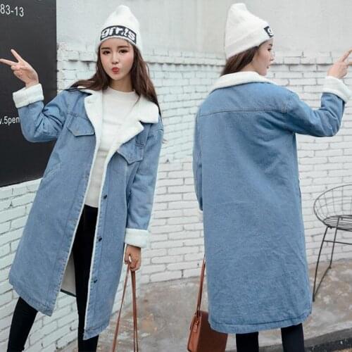 New 2021 Women Basic Coat Denim Jacket Women Winter Denim Jacket For Women Jeans Jacket Women Denim Coat loose warm long Jacket