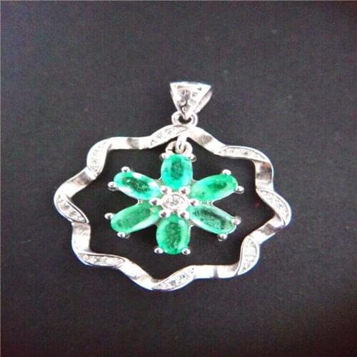 Elegante silver gemstone necklace pendant 4pcs 3*5mm round cut natural Columbia emerald pendant solid 925 silver pendant