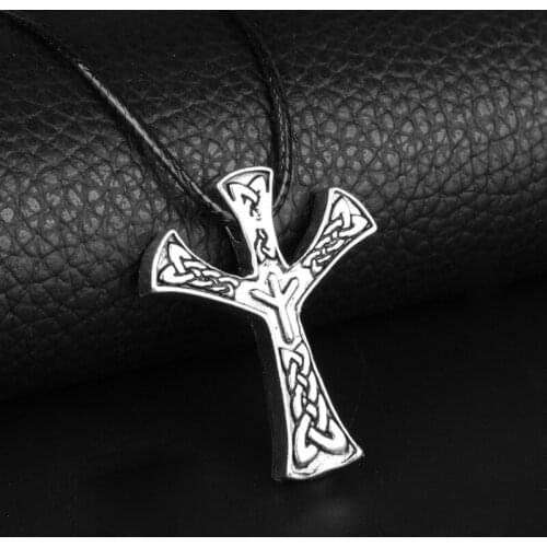 Charm Cross Rune Pendant Elhaz Amulet-Viking Runes Necklace Scandinavia Norse Pagan Protection Talisman Celt Knot Jewelry