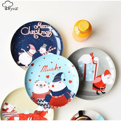 Christmas Ceramic Plate Food Dishes Cartoon Hand Painted Steak Dinner Plates Western Dinner Plate Tableware New Year Gift
