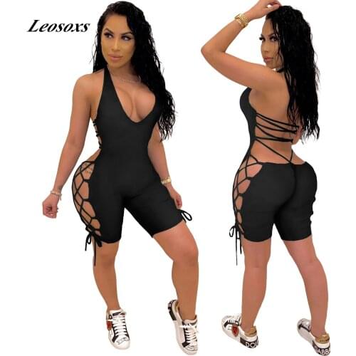 Sexy Women Bodysuit Sleeveless Deep V Neck Bodycon Stretch Leotard Crop Strappy Bodycon Women jumpsuit Casual Overalls