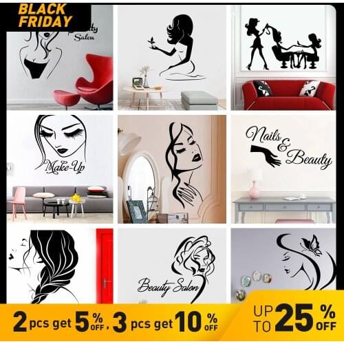 Beauty Salon Vinyl Wall Sticker Home Decorative Wall Paper For Living Room Bedroom Make Up Wall Art Sticker Murals