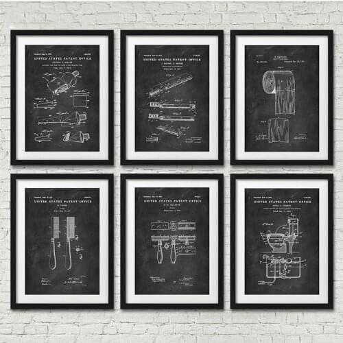 Water Closet Toothpaste Toilet Paper Patent Funny Poster Vintage Canvas Print Wall Art Picture Painting Modern Bathroom Decor