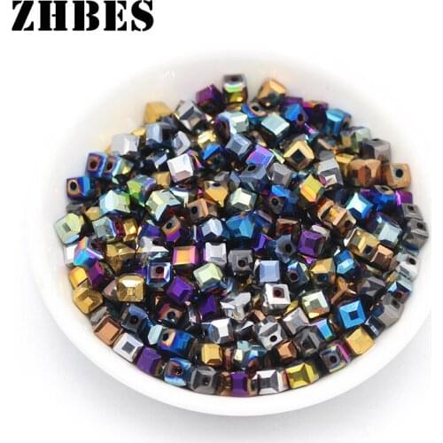 ZHBES Plating Colour Square Shape Austrian Crystal 4MM 100pcs Spacer Loose Beads For Jewelry Making DIY Bracelet Accessories