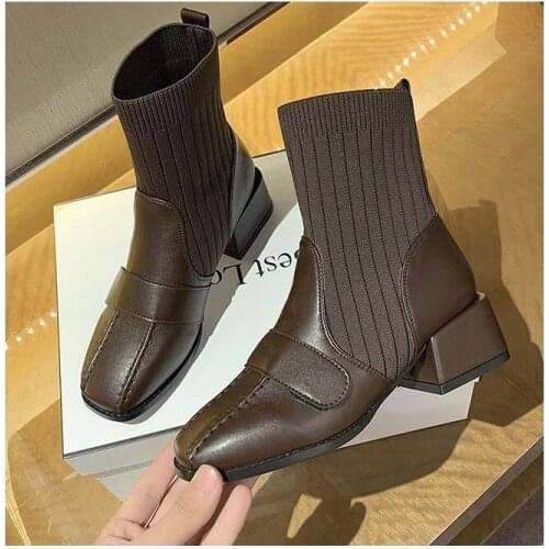 Women Ankle Boots Genuine Leather Feet Length Ankle Boots Pointed Toe Side Zipper Winter Shoes Women