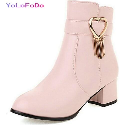 2021 Autumn Winter Women Ankle Boots PU Leather Round Toe Ladies Square Heel Boots Side Zipper Dress Womens Boots Plus Size 43