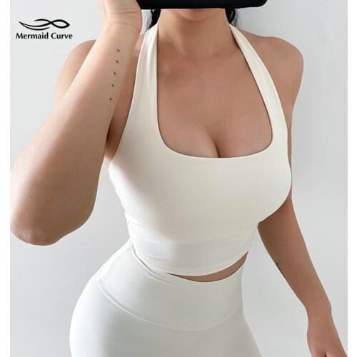 Mermaid Curve Women Sexy Low-Cut Dance Top Sleeveless Halter Sport Quick Dry Fitness Gym Tight Running Yoga Vest With Padded